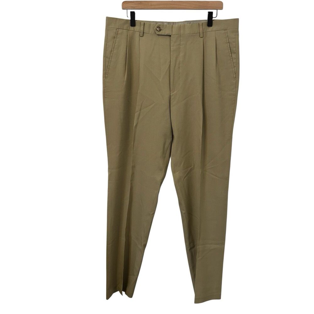 VTG Norm Thompson 100% Washable Wool Pleated Trousers Men’s 38R Preppy Chino Tan